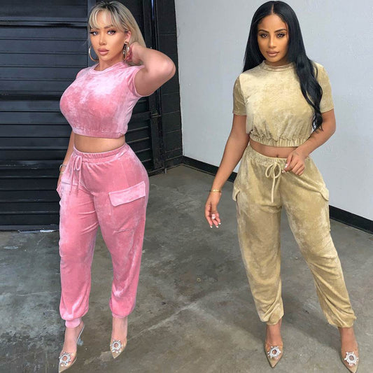 2pcs Fashion Velvet Athleisure Outfit set sweatsuit women - Velora