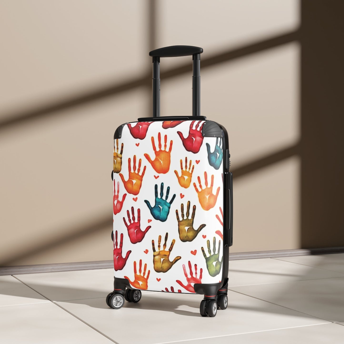 Colorful Handprint Suitcase – Kids Travel Luggage with Playful Palm Print