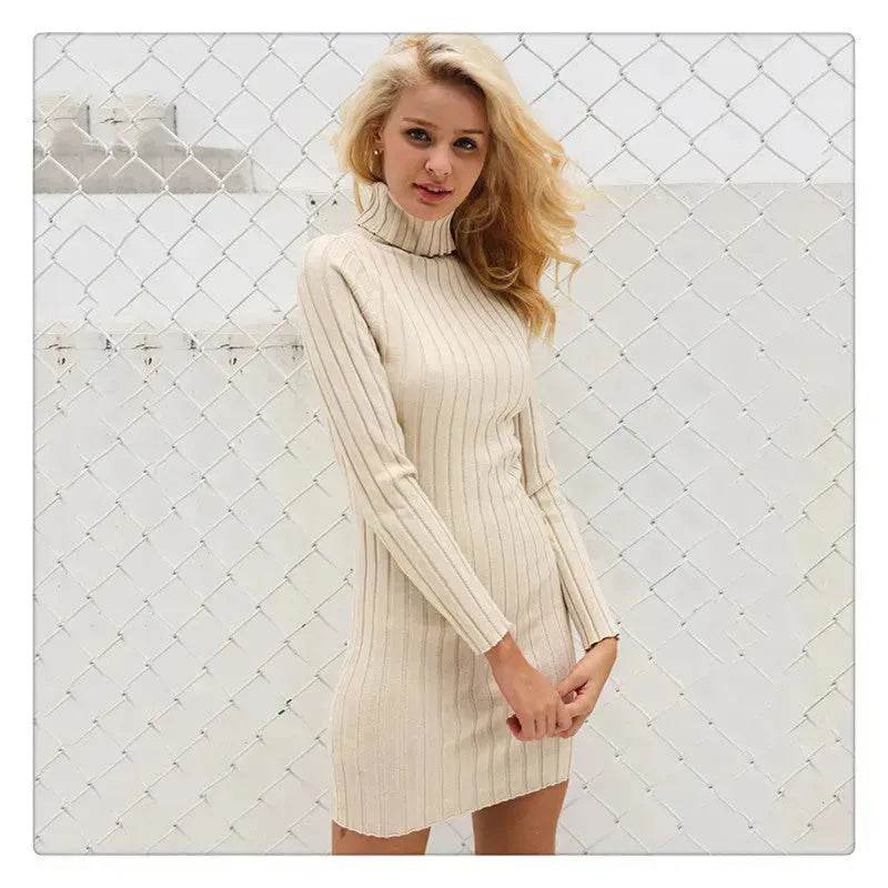 Knitted Mini Slim fit Wool Turtleneck Bodycon Sweater dress - Velora