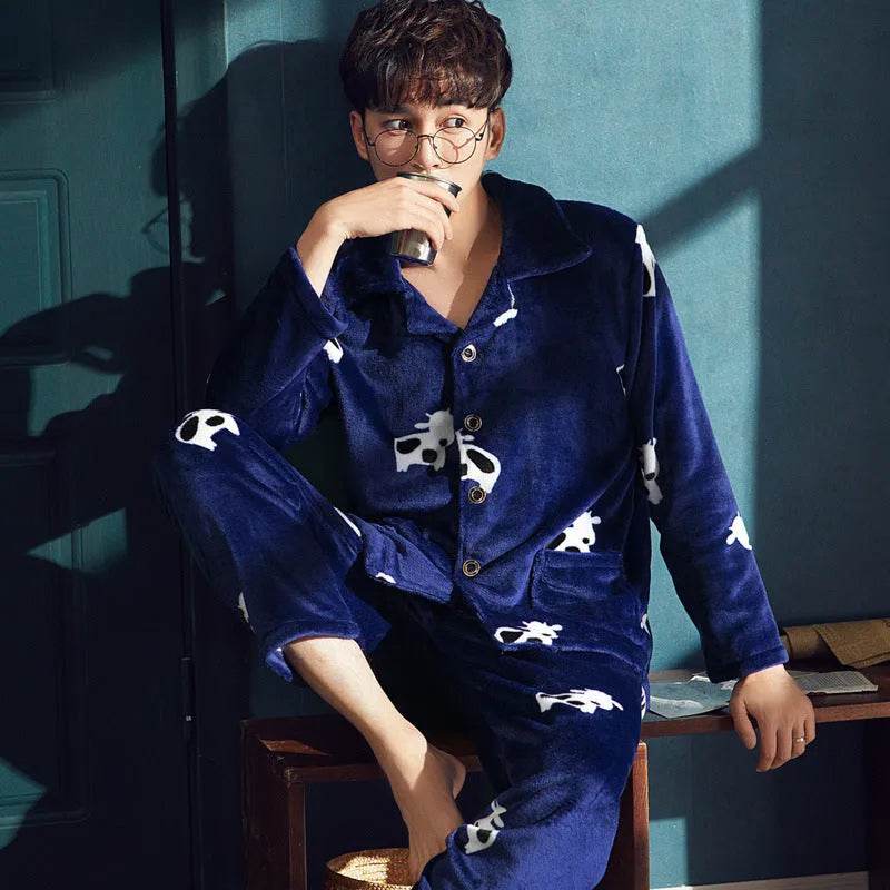 Flannel warm and thickened men's pajamas - Velora