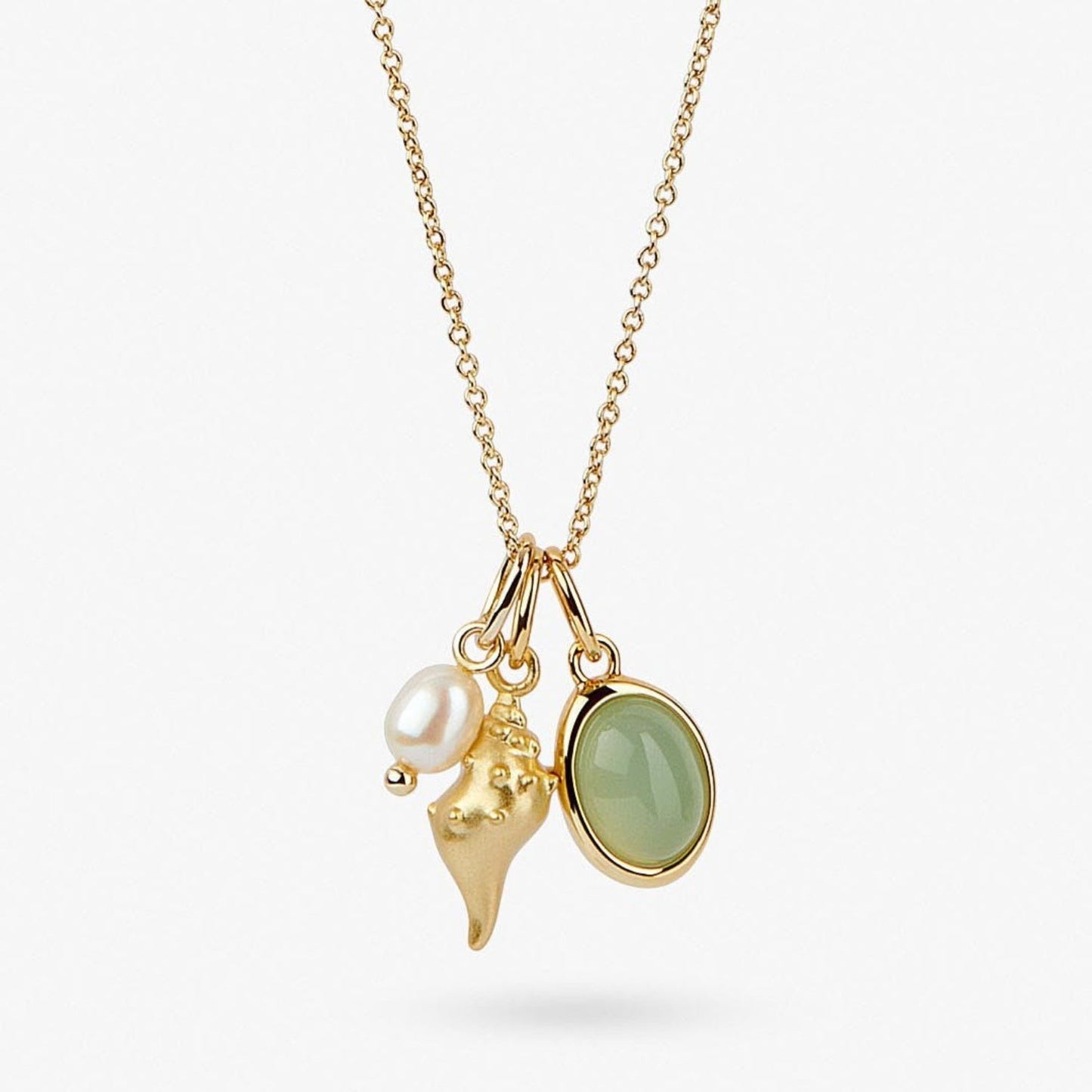 14K Gold-Plated Natural Crystal Conch Pendant Necklace - Velora Luxury Fashion
