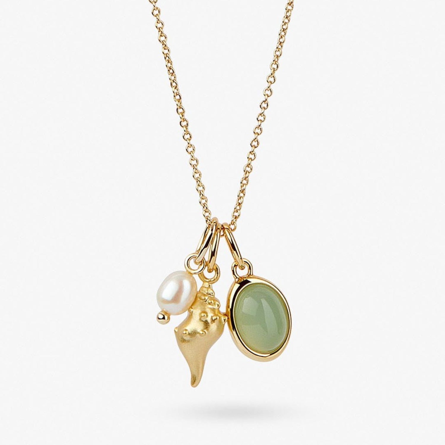 14K Gold-Plated Natural Crystal Conch Pendant Necklace - Velora Luxury Fashion