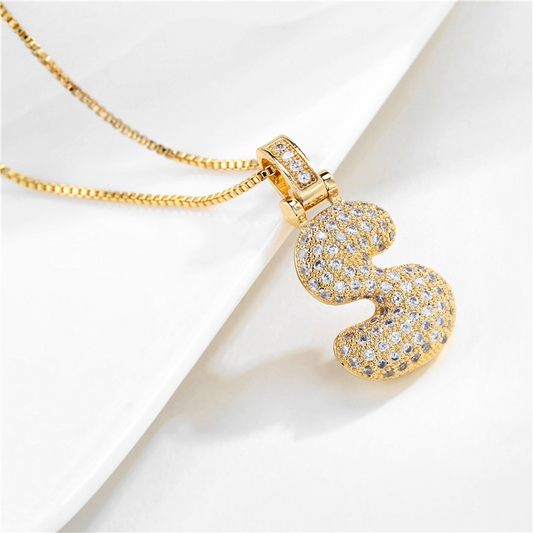 14k Gold-Plated Initial Necklace with Zircon Accents – Dazzling Bubble Letter Design - Velora