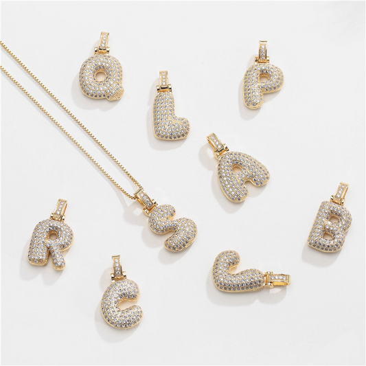 14k Gold-Plated Initial Necklace with Zircon Accents – Dazzling Bubble Letter Design - Velora