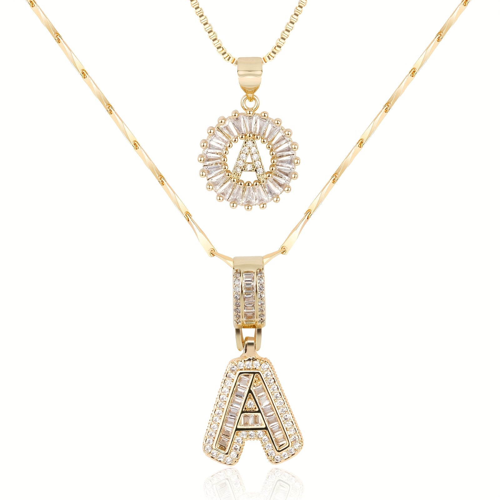 14k Gold-Plated Layered Necklace Set with Diamond Initial Pendants – Elegant Jewelry for Personal Style - Velora