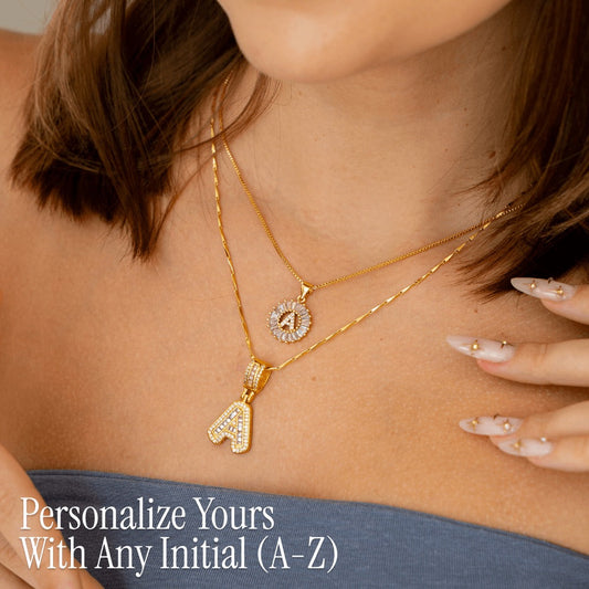 14k Gold-Plated Layered Necklace Set with Diamond Initial Pendants – Elegant Jewelry for Personal Style - Velora