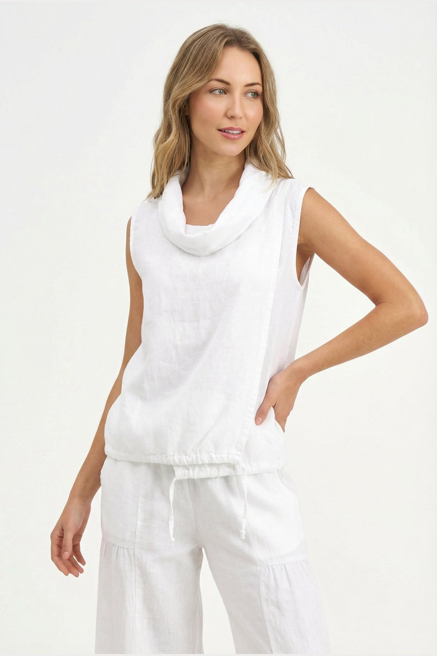 Women's Knit Woven Combo Sleeveless Top