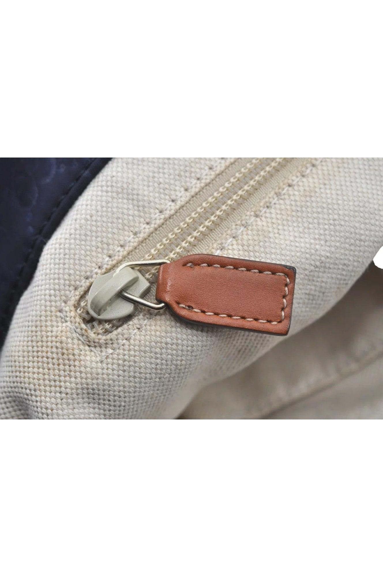 GUCCI Vintage Hand Tote Bag GG Nylon Leather Navy Blue L0937 - Velora