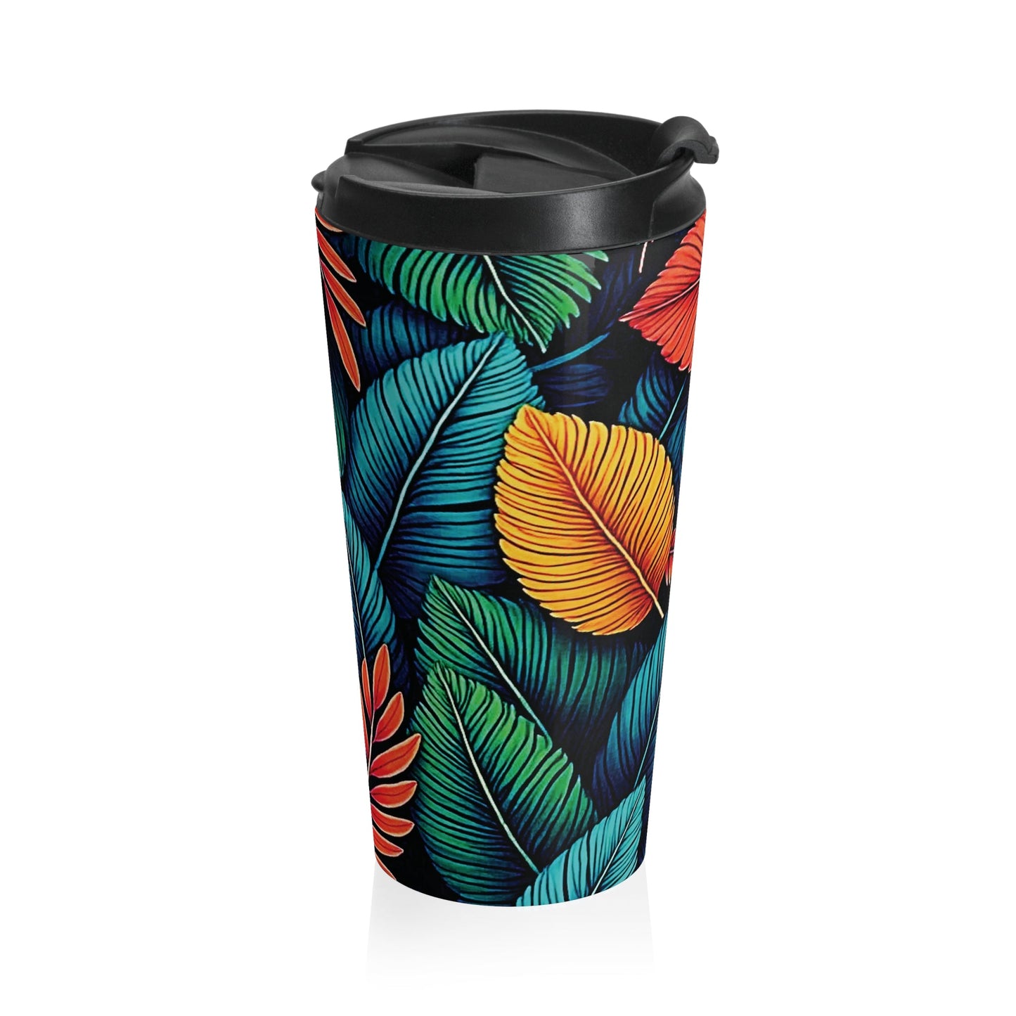 Tropical Leaf Pattern Travel Mug | Colorful Botanical Stainless Steel
