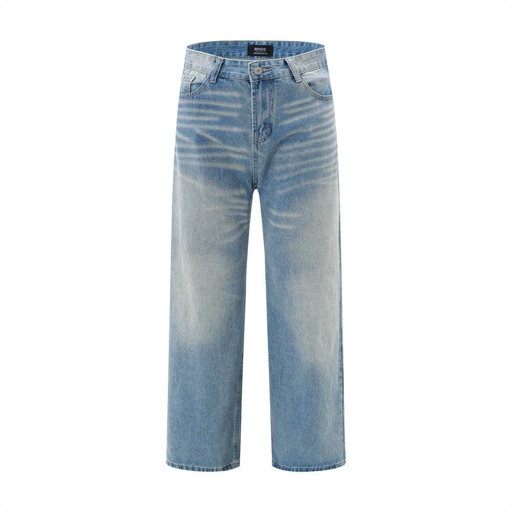 American Retro Wash Gradient Spray Painting Denim Trousers Men Jeans - Velora