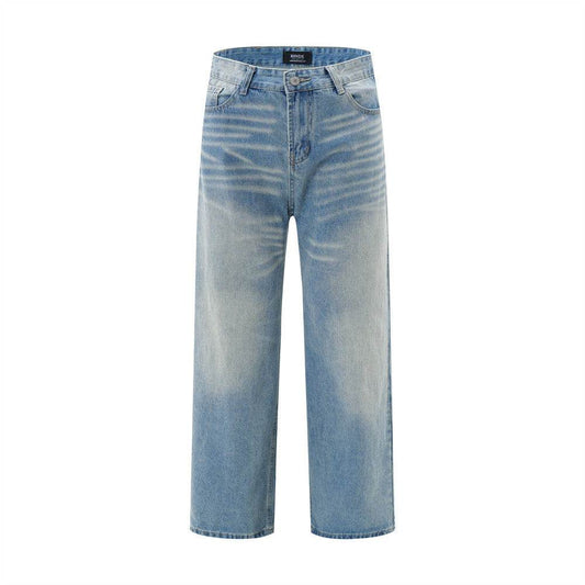 American Retro Wash Gradient Spray Painting Denim Trousers Men Jeans - Velora
