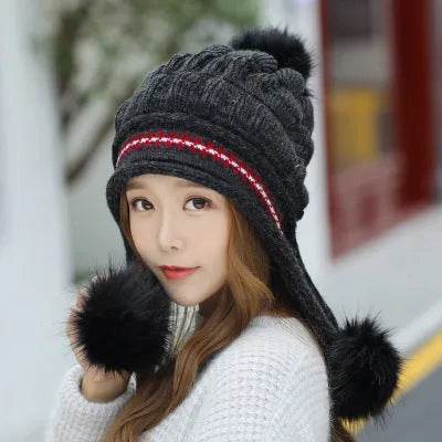 Women Cozy Knit Fleece-Feel Beanie With Ear Flaps Winter Hat Perfect For Skiing & Outdoor Activities - Velora