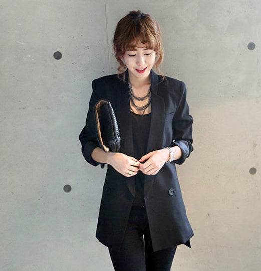 Solid Long Style Black Women Jacket and Blazer Female Notched Collar Asymmetrical Chic Ladies Blazers feminino - Velora