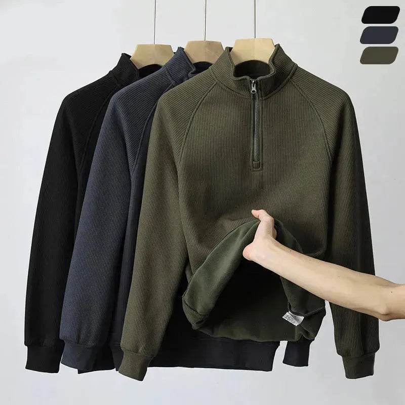 Autumn Winter half zip Stand-collar Fleece Sweatshirt Pullover tops for men - Velora