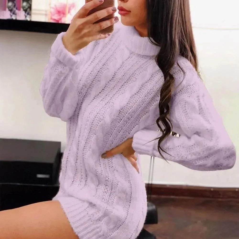 Ladies Casual Autumn Winter Oversized Mini sweater dress - Velora