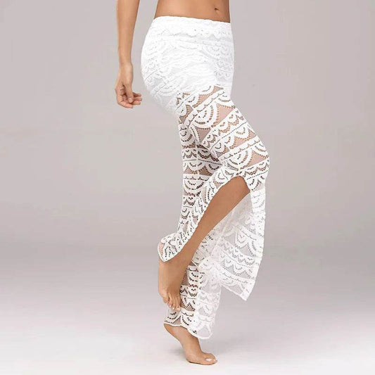 Summer Women Elegant Patchwork Sheer Pants Sexy Lace Trouser Pantalon Party Clubwear - Velora