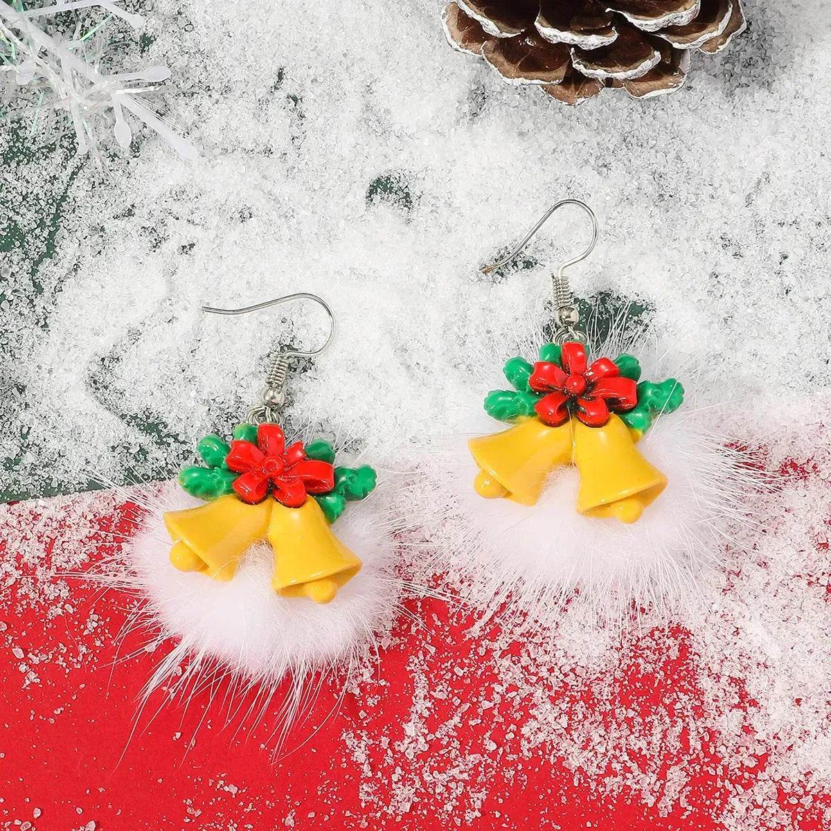 Winter Snowflake Hair Ball Earrings Ins Cute Christmas Elk Santa Claus Stock Element Earrings Women Jewelry - Velora