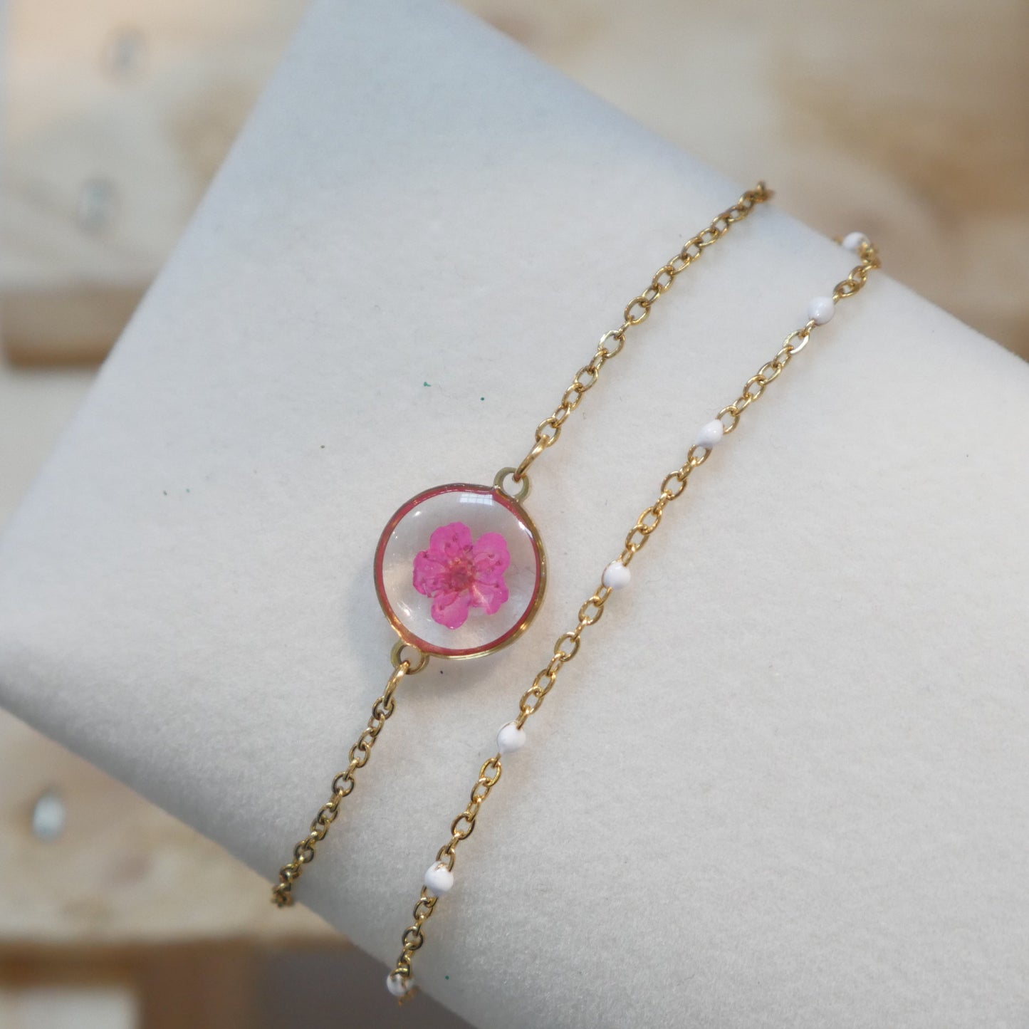 Bracelet Sofia double - fuschia et chaine blanche - Velora