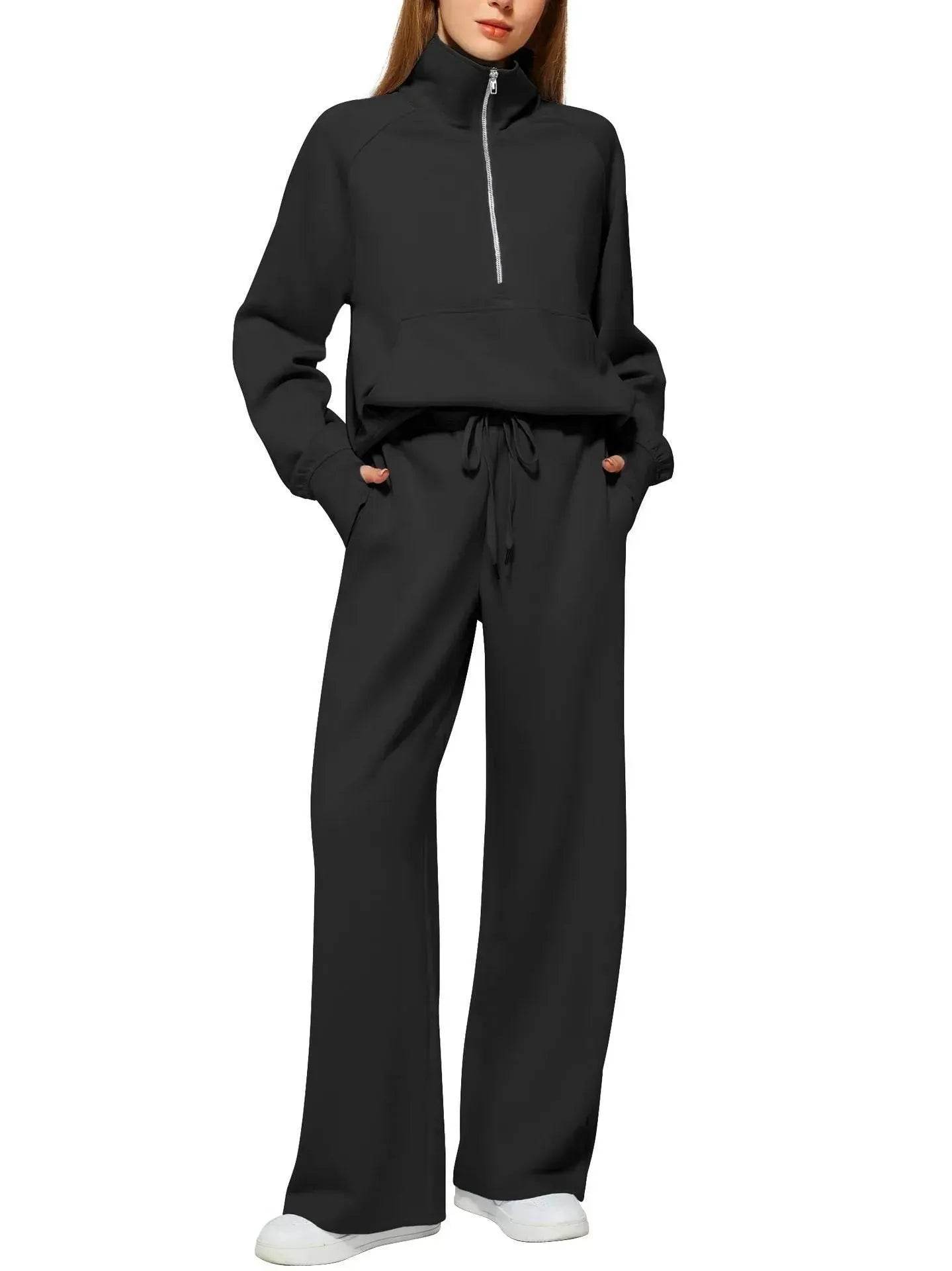 Plain Women Matching Casual Winter Tracksuit set joggers and hoodie set for women - Velora