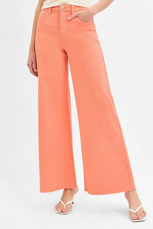 RISEN Full Size Tummy Control High Rise Wide Leg Palazzo Jeans Plus Size - Velora