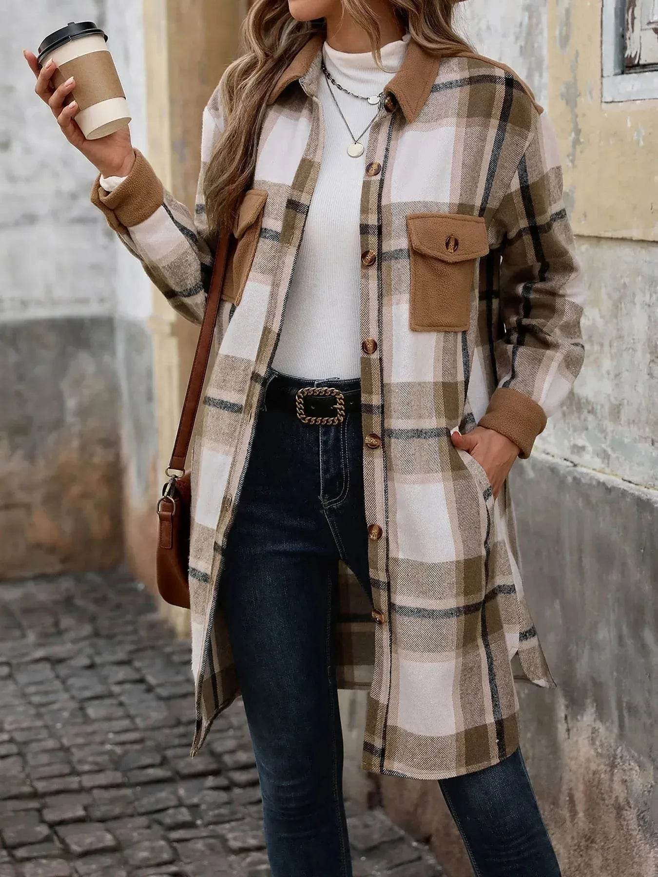 plaid jacket womens outfit Winter cashmere Jacket Outwear for women - Velora