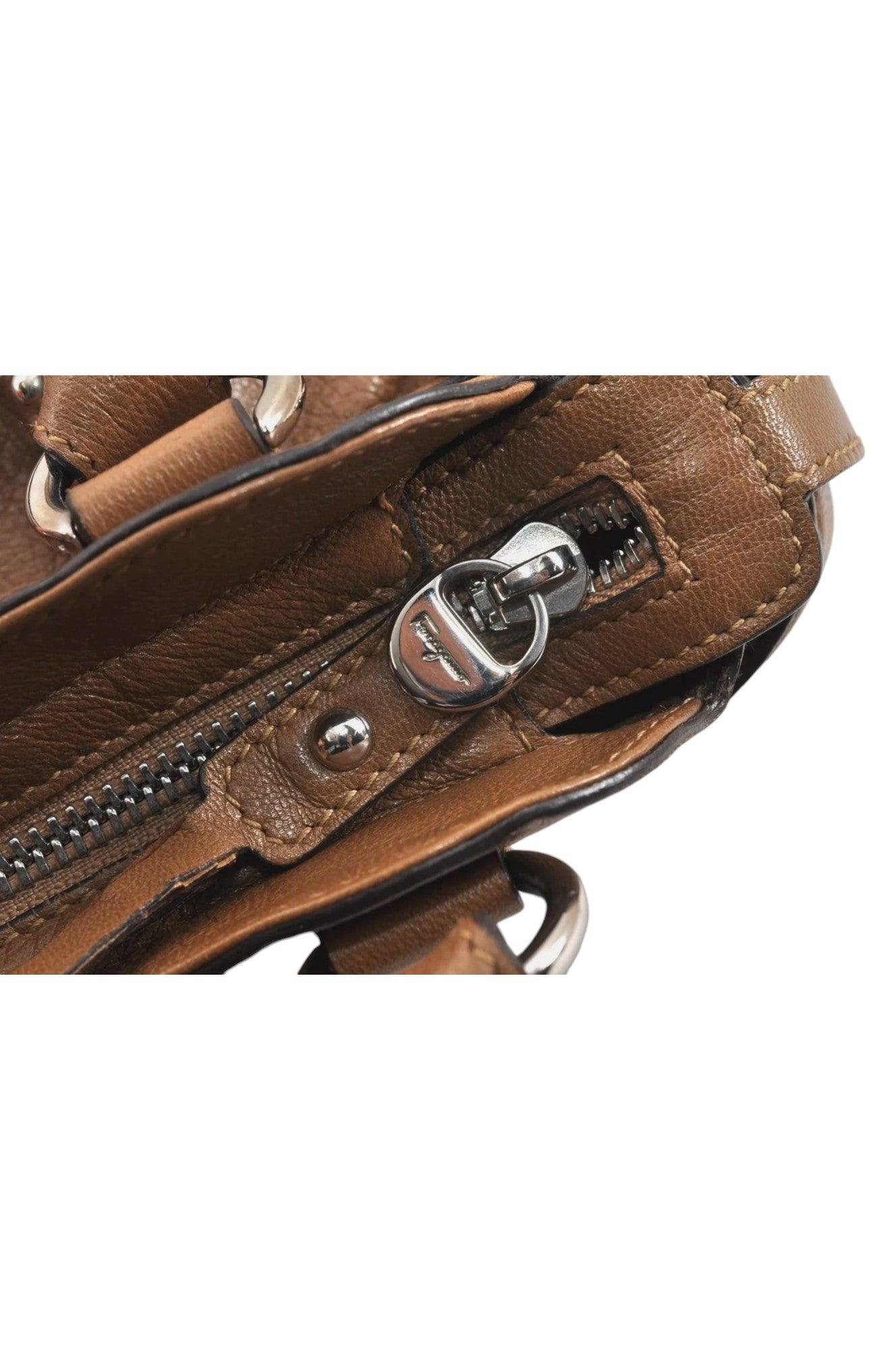 Salvatore Ferragamo Gancini Leather Shoulder Hand Bag Brown 7570K - Velora