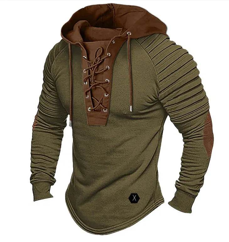 Spring And fall Pure Color Tied Hoodie Street fashion Bronzing Lacing Sweatshirt - Velora
