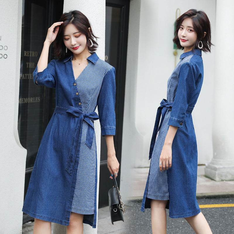 Casual Fashion Slim denim Wrap dress - Velora