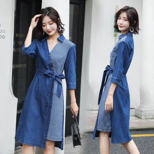 Casual Fashion Slim denim Wrap dress - Velora