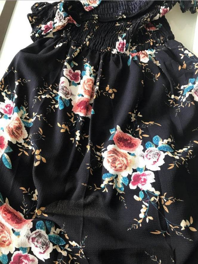 Elegant Ladies Summer Boho Vacation Resort Slit Maxi dress off shoulder Long floral Beach summer slit dress - Velora