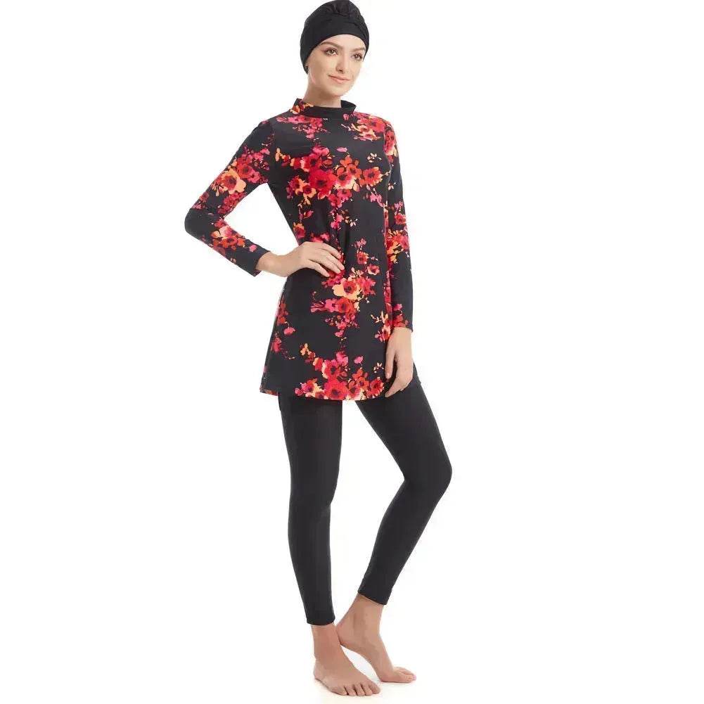 ArabSwimwear Women Modest Patchwork Hijab Long Sleeves Sport Swimsuit Islamic muslimah Burkinis Wear Bathing Suit - Velora