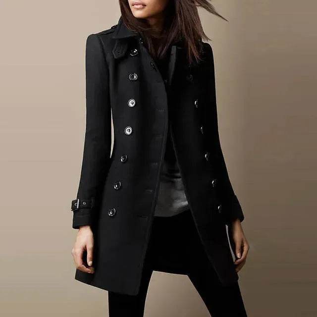 Ladies Spring Winter Long Jacket Wool Trench Coat Winter Workwear - Velora
