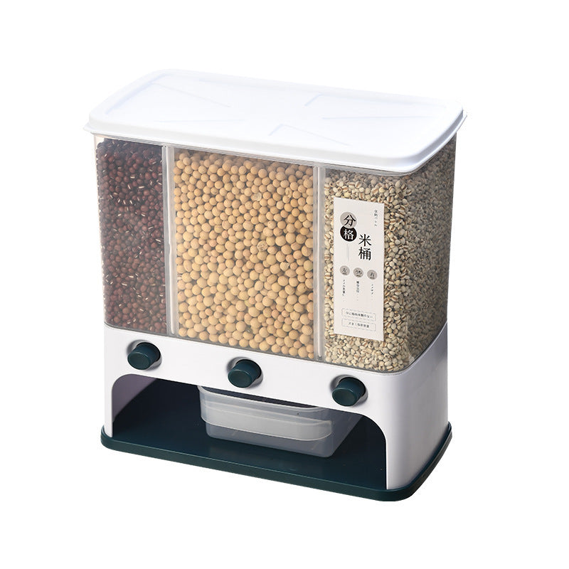 Wall-Mounted Grain Storage Box – Clear Plastic Rice & Cereal Container with Press Funnel