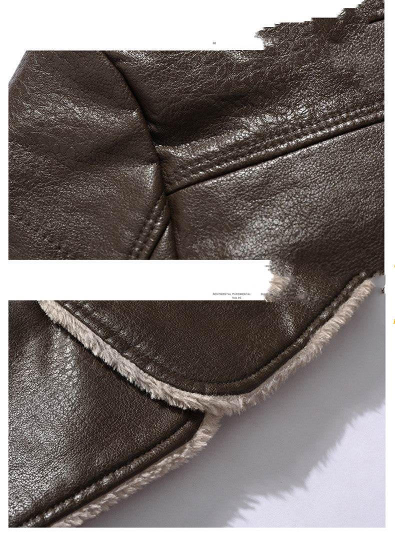 Plush Lapel Leather Jacket Winter Warm Fleece Single-breasted Coat For Men Long Clothing - Velora