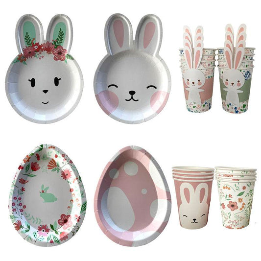 Easter Rabbit Paper Plate Eggs Bunny Paper Cup Plates Happy Easter Party Supplies Easter Gift - Velora