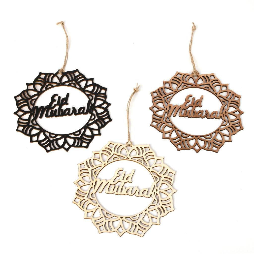 Wooden Crafts Hanging Pendants Eid Mubarak Home Ramadan Decorations