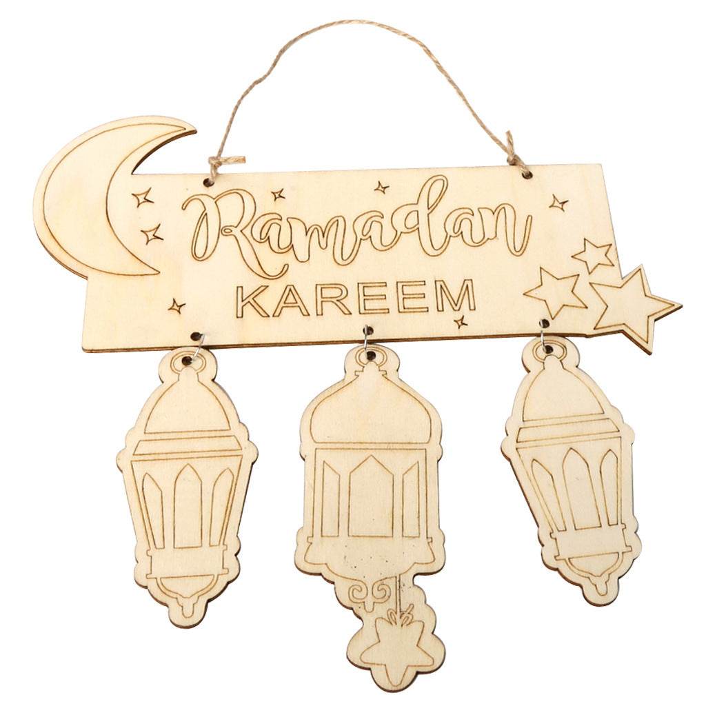 Wooden Crafts Hanging Pendants Eid Mubarak Home Ramadan Decorations