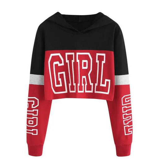 Girls Fashion Hoodie Crop Top Sweatshirt Pullover Women Patchwork - Velora