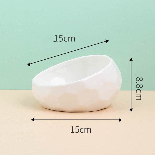 Pet Supplies Bowl Ceramic Cat Bowl Dog Bowl Oblique Mouth - Velora
