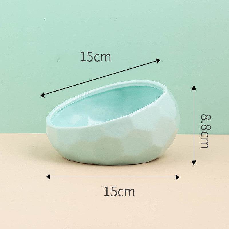Pet Supplies Bowl Ceramic Cat Bowl Dog Bowl Oblique Mouth - Velora
