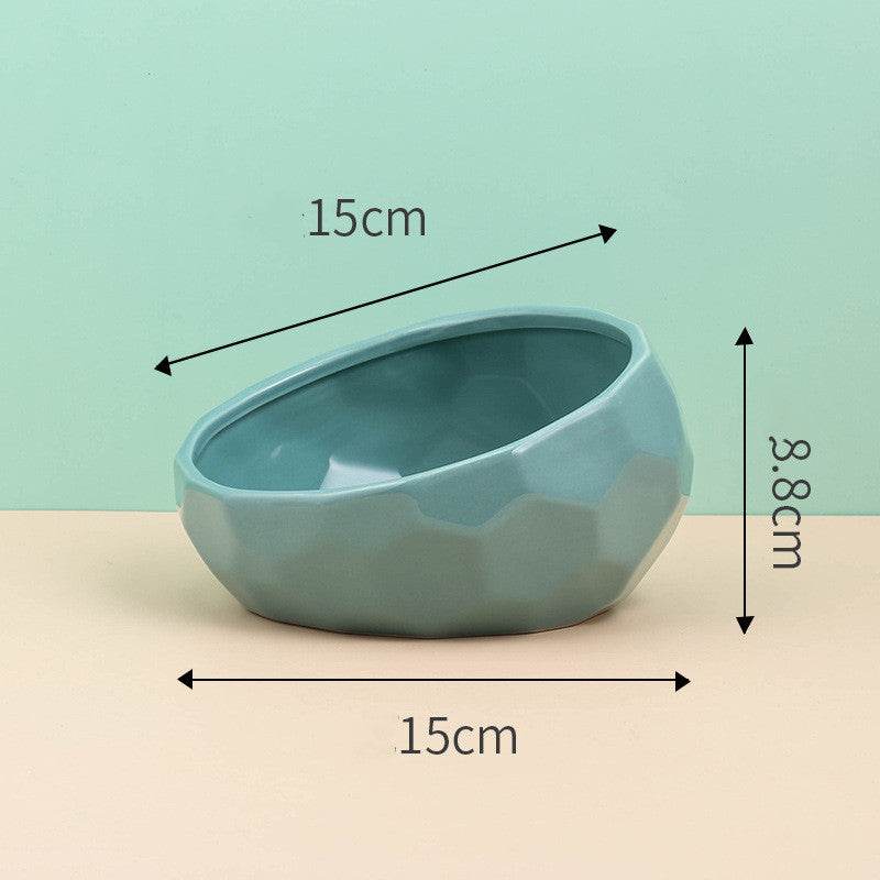 Pet Supplies Bowl Ceramic Cat Bowl Dog Bowl Oblique Mouth - Velora