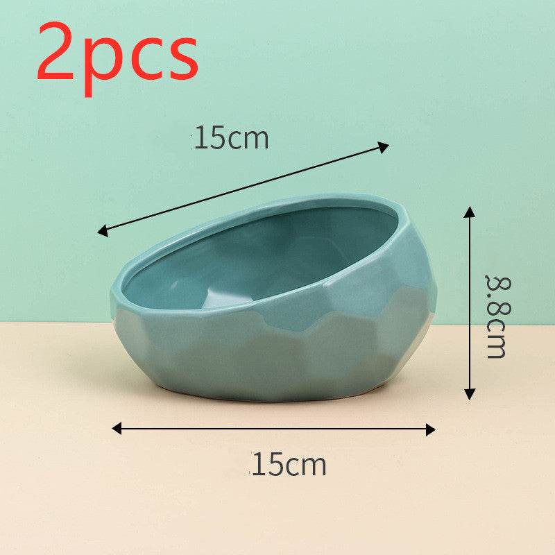 Pet Supplies Bowl Ceramic Cat Bowl Dog Bowl Oblique Mouth - Velora