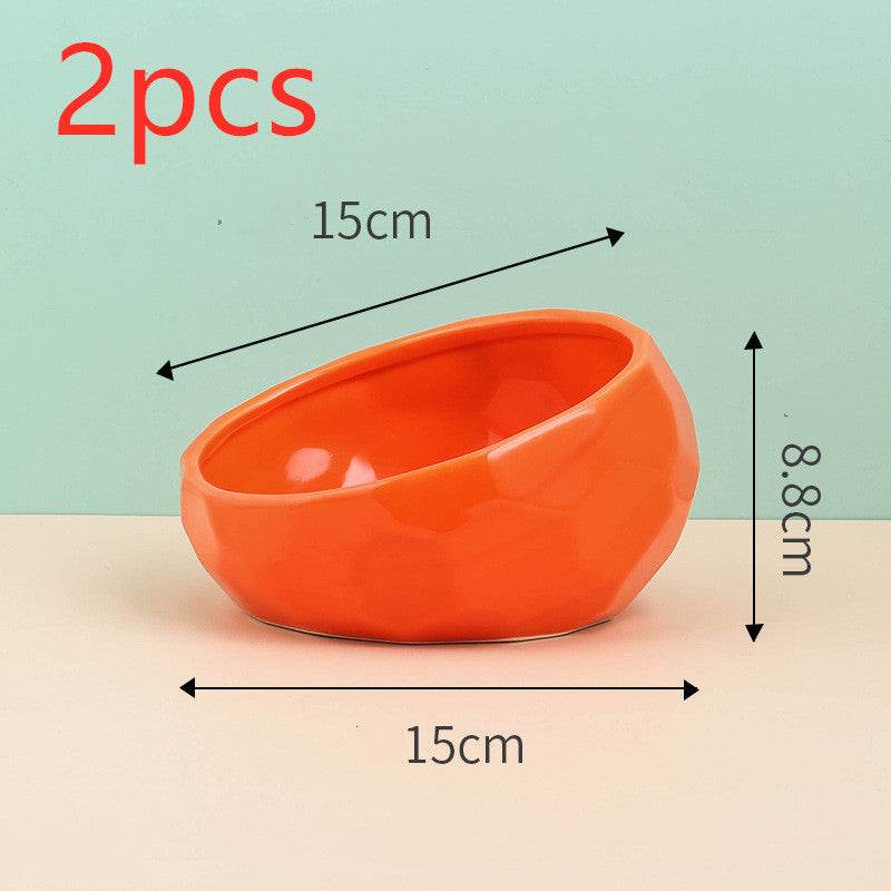 Pet Supplies Bowl Ceramic Cat Bowl Dog Bowl Oblique Mouth - Velora