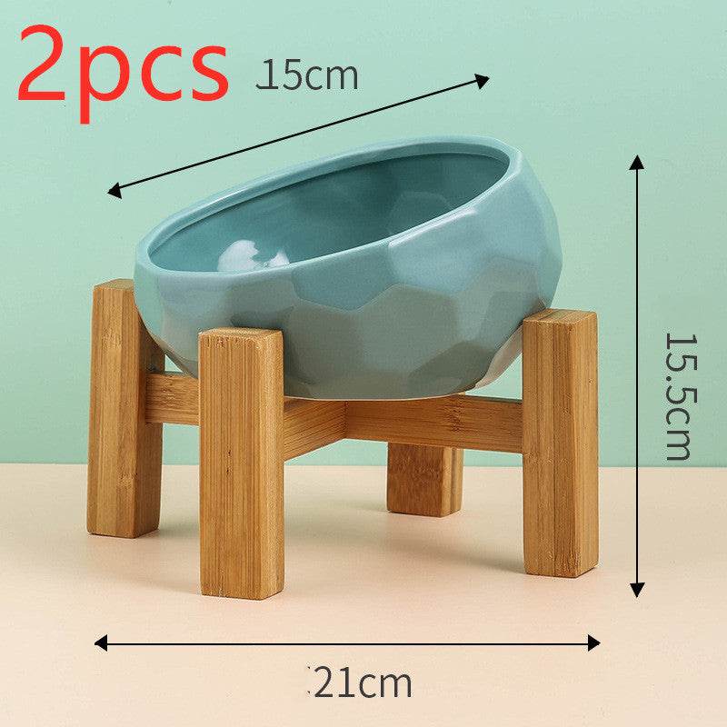 Pet Supplies Bowl Ceramic Cat Bowl Dog Bowl Oblique Mouth - Velora