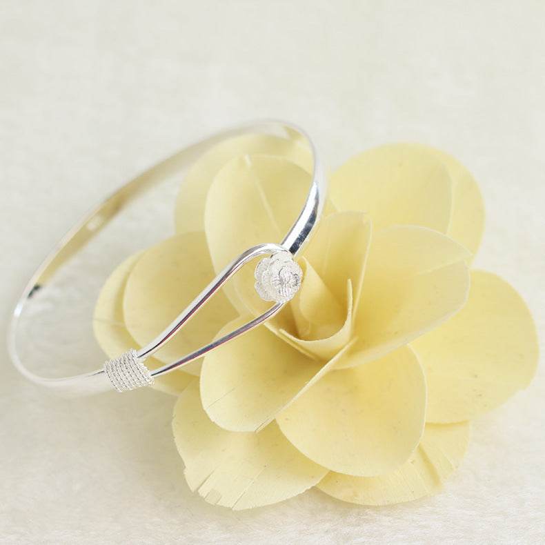 Simple Trendy Rose Flower Bracelet Female Romantic Flower silver Bracelet for ladies - Velora
