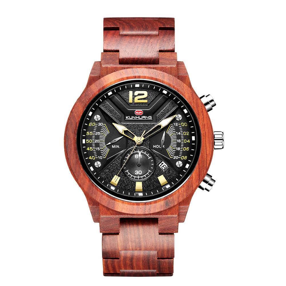 Function Chronograph Fashion Sport Quartz Wood Watch - Velora
