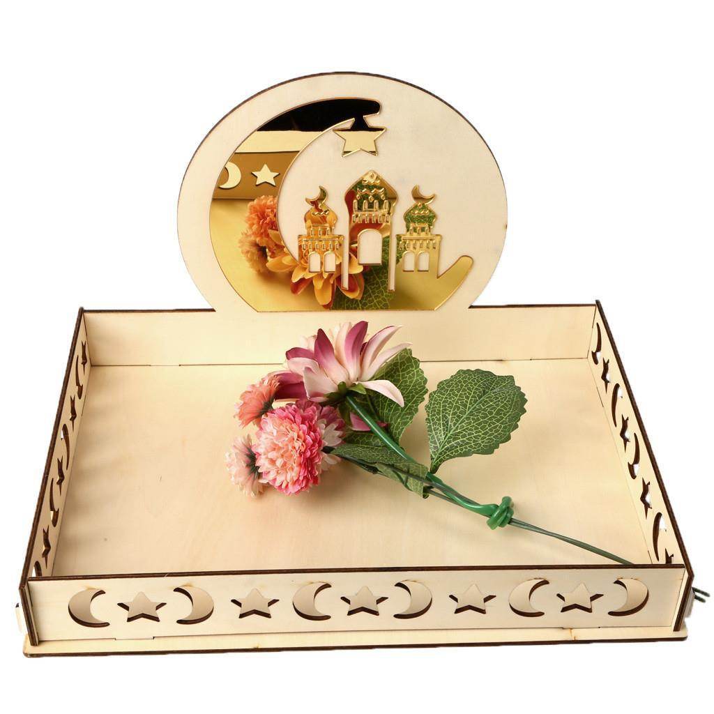 Wooden Artistic Eid Mubarak Wood Irregular Solid Wood Pan - Velora