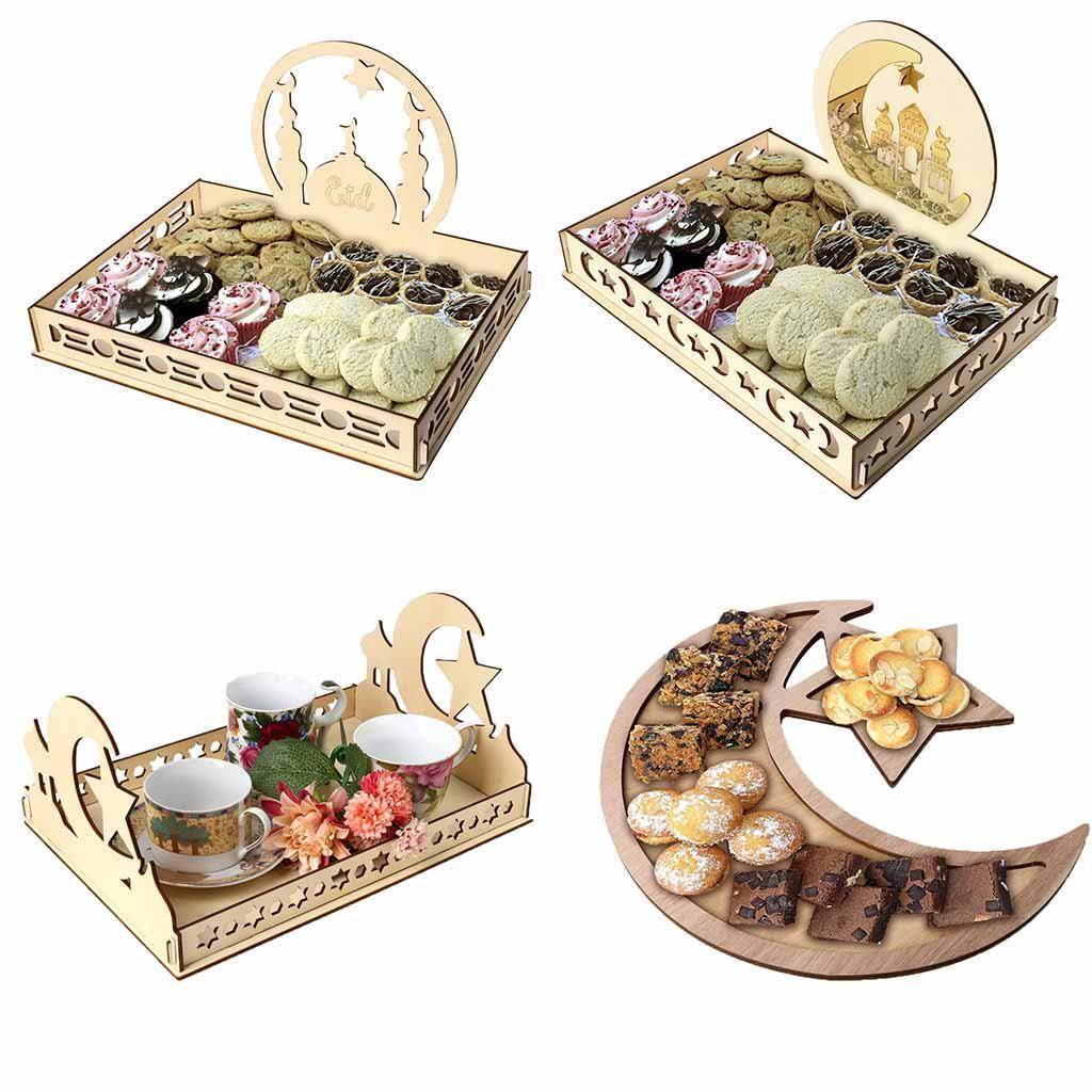 Wooden Artistic Eid Mubarak Wood Irregular Solid Wood Pan - Velora