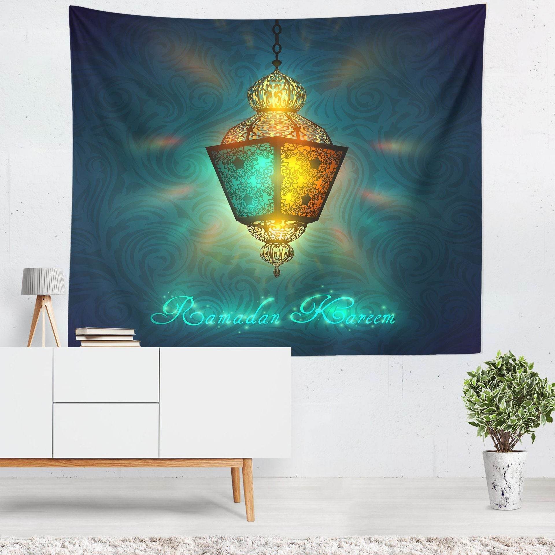 Colorful Lantern Living Room Bedroom Ramadan Tapestry Eid Mubarak Wall Carpet Mural - Velora
