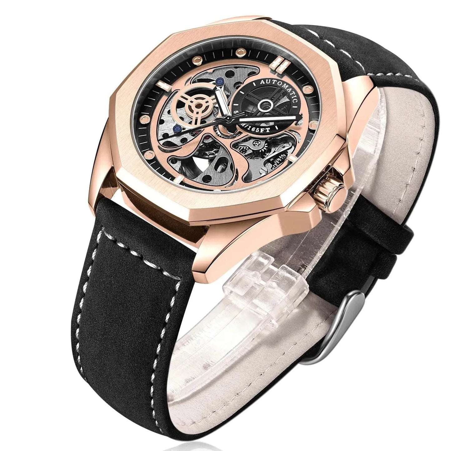 New Hollow Automatic Mens Leather Belt Waterproof Mechanical Watch - Velora